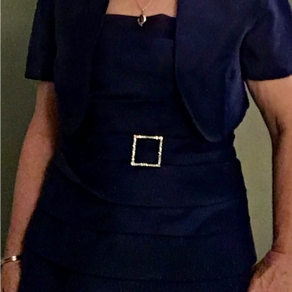 Sapphire blue dress, spaghetti straps, cropped jacket. Size 12 - Picture 3 of 17